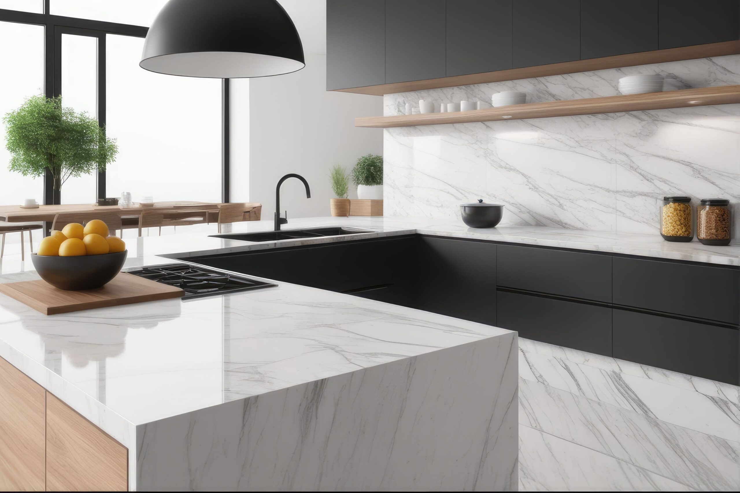 closeup-marble-granite-kitchen-counter-island-product-display-modern-bright-clean-kitchen-space-3d-rendering-3d-illustration